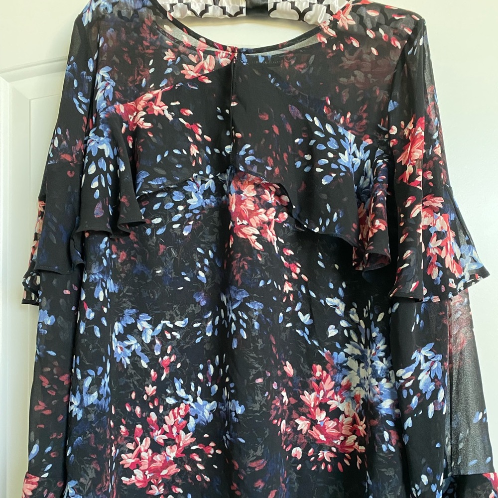 WHBM Black, Purple, and Pink Floral Layered Blouse Size 16